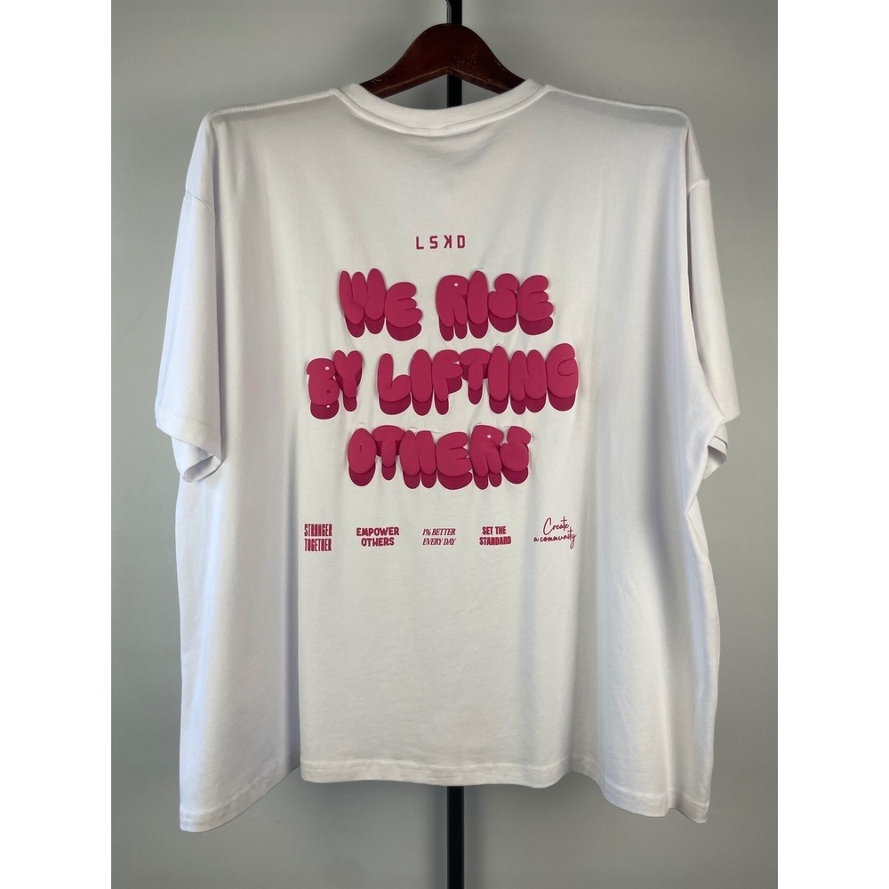 LSKD Mens We Rise By Lifting Others Oversized White Graphic T-Shirt Size 3XL New